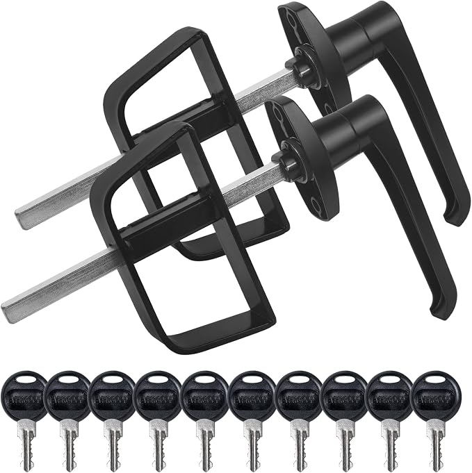 L-Handle Lock Kit,Hurrikom Double Shed Door Latch with 5.5" Stem, Lock Matching Set Includes 10 Keys for Sheds Doors, Playhouses, Chicken Coops,Camper, RV, etc(Black).All Keys are Universal.