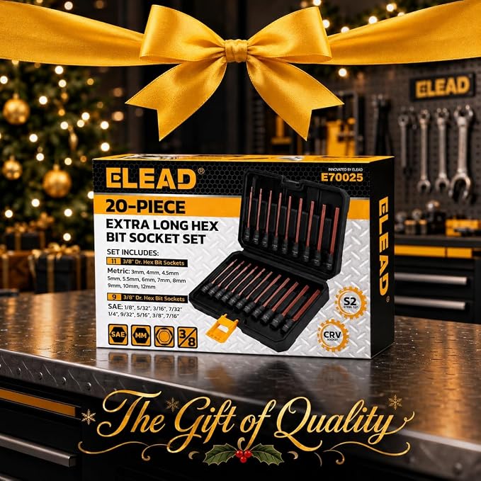 Extra-Long Allen Hex Bit Socket Set: 20-Piece 3/8 Inch Drive, 110mm S2 Steel, Standard SAE & Metric (1/8-Inch - 7/16-Inch, 3-12mm) for Impact Drills and Ratchet Wrenches