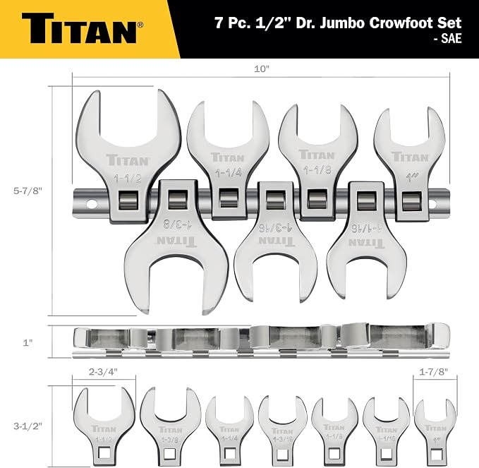 Titan 17671 7-Piece 1/2-Inch Drive SAE Jumbo Crowfoot Wrench Set