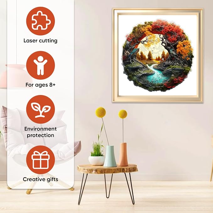MEATRN Tree River 500 Pieces Wooden Puzzles for Adults - Autumn Landscape Jigsaw Puzzle with Colorful Trees and Flowing River, Family Night Fun, 16.9x16.8 in