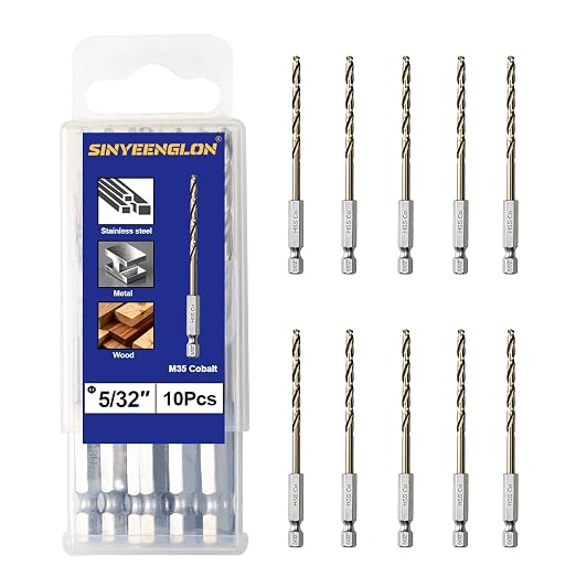 5/32 Drill Bits for Metal and Hard Steel(10Pcs),M35 Cobalt Impact Drill Bit Set with Quick Change Hex Shank,with Storage Case