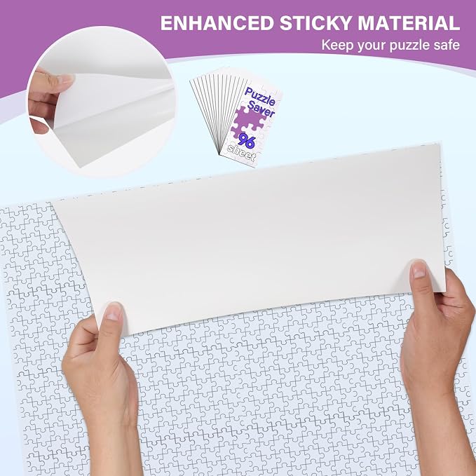 Puzzle Glue Sheets for 1000-Pieces, 96 PCS Puzzles Saver Sheets, Easy Peel and Stick Jigsaw Sticker Sheets, No-Clean Puzzle Glue Stickers, Gifts for Puzzles Lovers (96 PCS)