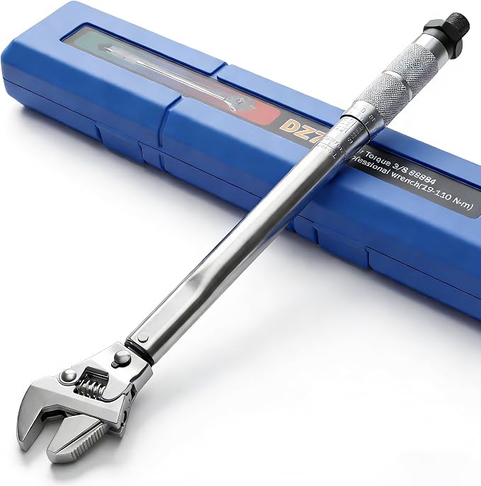 19-110Nm Adjustable Torque Wrench, 4-in-1 Click Open End Ratchet Spanner Wrench with 43mm Wide Jaw Heavy Duty for Automotive Bike Repair Plumbing Pipe HVAC Tools