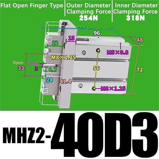 1PCS MHZ2 Pneumatic Finger Cylinder Parallel Gripper MHZ2-10/16/25/32/40D1/D2/D3 Side Thread Aluminium Clamps(MHZ2-40D3)