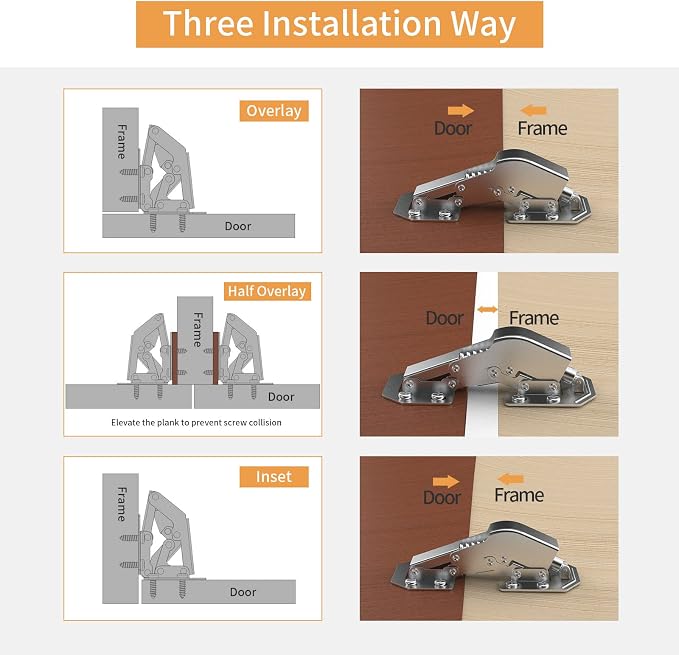Chibery 4 Pack 90 Degree Soft Close Surface Mount Spring Hinges, Easy Installation No Pre-drilled, Noiseless Frameless Hidden Concealed Kitchen Cabinet Hinge for Cupboard Folded Replacement Hardware