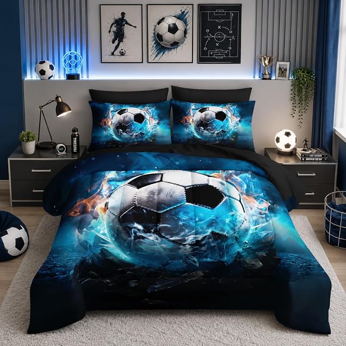 Kids Football Comforter Set,Bed in a Bag Twin Size 7 Pieces,Sports Themed Bed Set for Boys Teens,7Pcs Bedding Set with Comforter,Fitted Sheet,Flat Sheet,Pillowcases.