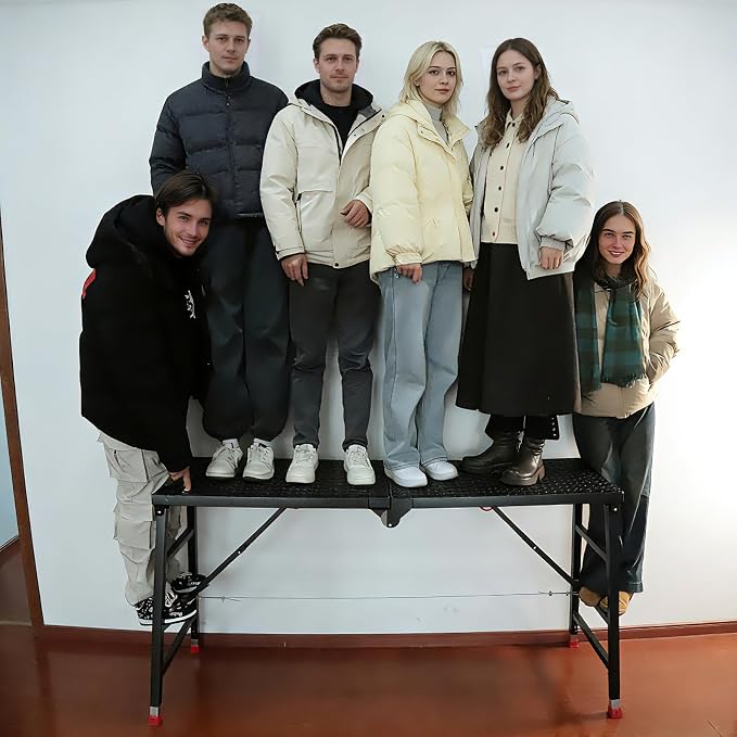 Foldable Scaffolding Platform, Height Adjustment 70.9x15.7x35.4-57 in Portable Welded Steel Work Platform, 770 lbs Capacity, Industrial Step Ladders Ideal for Home Improvement, Wiring and Painting