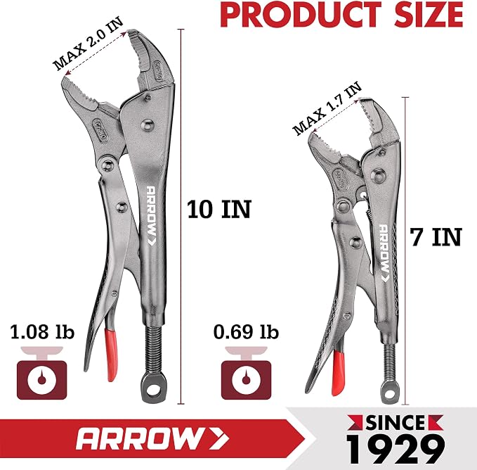 ARROW 2PCS Curved Jaw Locking Pliers Set 7" & 10"