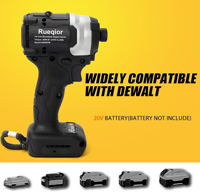 Cordless Impact Driver 1/4 inch Compatible with DeWalt 20v Battery,Brushless Driver 2800 In-lbs(300N.m),3-Speed Lightweight Power Impact Drivers with LED Light(Tool Only)