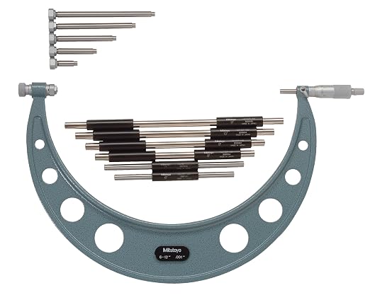 Mitutoyo 104-138, 6"-12" x .001" Interchangeable Anvil Outside Micrometer Set, with Standards High-Accuracy Thickness Measurement, Smooth Stop Control, Precision Spindle, Repeatable Performance | Interchangeable Anvil, with Standards