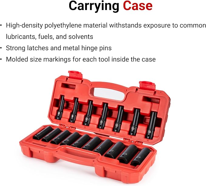 TEKTON 1/2 Inch Drive Impact Socket Set, 17-Piece | SID92339 | (8 - 24 mm), Deep, 12-Point, Case