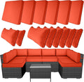 14 Piece Outdoor Furniture Replacement Cushions, Cover+Filling, 25.6" x 25.6" x 4" Foam Waterproof Outdoor Sofa Cushion Sets, Fit Wicker Rattan Sectional Conversation Set, Orange