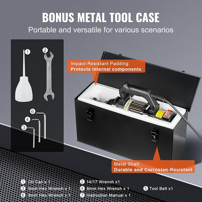 VEVOR Electric Hydraulic Rebar Cutter, 1000W Portable Rebar Cutter, Cutting up to 3/4 Inch #6 4-20mm Rebar within 2.5 Seconds, High Power Steel Rebar Cutter with Oil Can Rich Accessories,Black RC-20