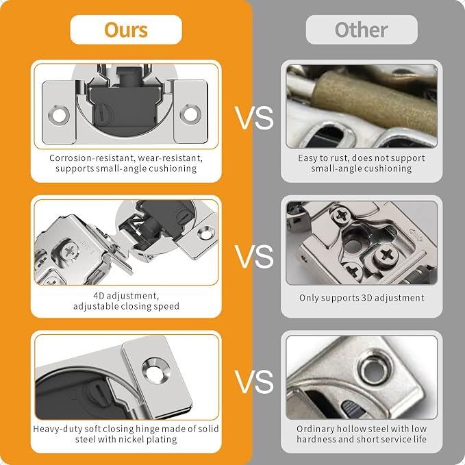 Chibery 50 Pack 1-3/8" Overlay 4D Soft Close Concealed Hinges for Face Frame Door, Adjustable Closing Speed, Smooth Slow Self Close Hinges, Satin Nickel, 105° Open Angle Stainless Steel Cabinet Hinges