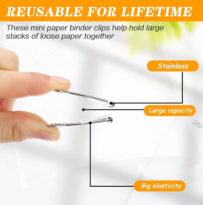 Jetec 300 Pack 1in/25mm White Metal Binder Clips Bulk Medium Reusable Fold Back Binder Clips Paper Clamps Spring Steel Sturdy for Home Office School Supplies