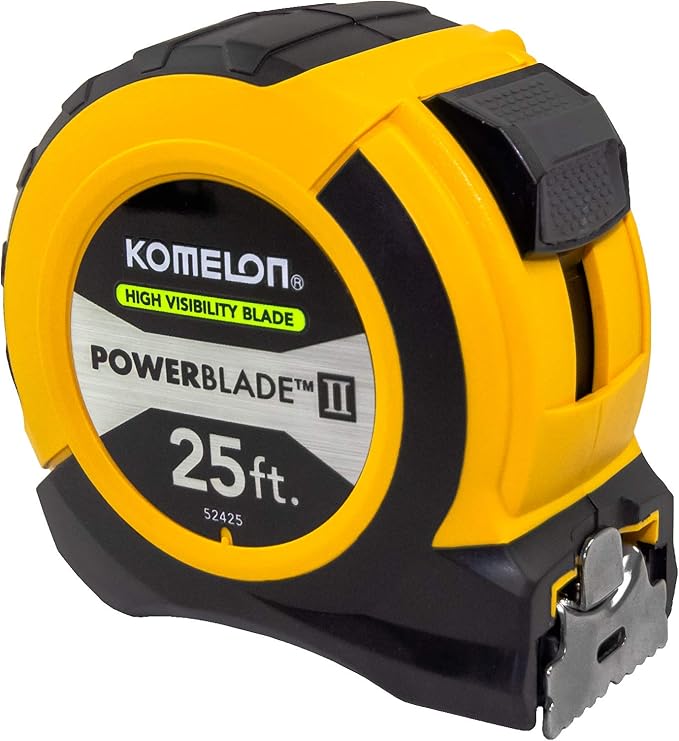 KOMELON USA 25' ABS POWERBLADE II WIDE BLADE TAPE MEASURE, Yellow/Black
