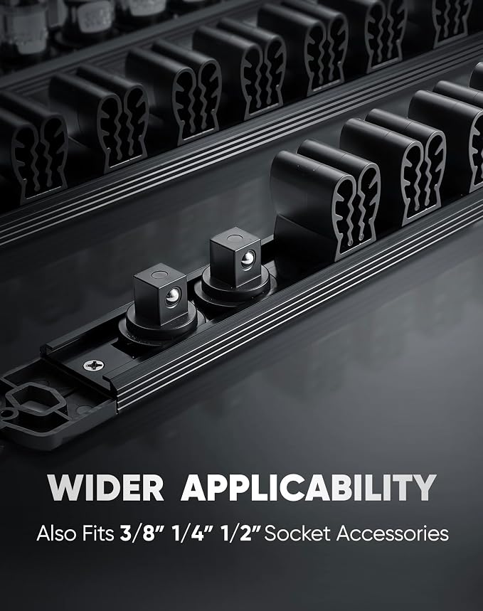 ALOANES 3PC Magnetic Screwdriver Organizer - 36 Slot Aluminum Alloy Rail for Toolbox & Metal Pegboard, Strong Magnetic Holder for Wrenches, Pliers, Workshop Garage Storage(Black)