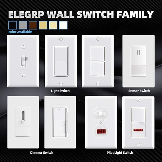 ELEGRP 3 Way Toggle Light Switch, 15 Amp, 120 V, Toggle Framed AC Quiet Switch, in Wall On/Off Switch Replacement, Self-Grounding, Residential and Commercial Grade, UL Listed (5 Pack, Glossy White)