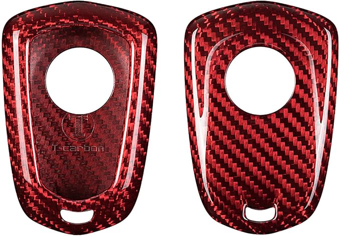 Genuine Carbon Fiber Key Fob Cover for Cadillac ATS Coupe ATS-L ATS-V CT6 CTS CTS-V Escalade ESV SRX XT4 XT5 XT6 XTS Smart Car Remote Key Fob Case for Men Women - for Round Logo Back - Red