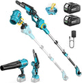 SEESII 4-in-1 Cordless 8 Inch Pole Chainsaw & Leaf Blower Battery Powered | 2 x 4000mAh Batteries, Adjustable 180° 560CFM Hand Blower, Electric Saw with 10FT Extension Pole for Tree Trimming, Lawn Care
