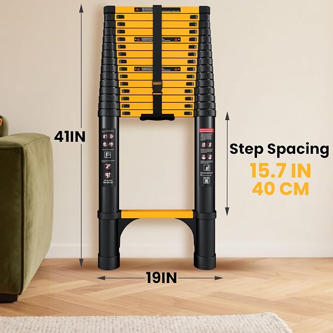 SINMEIRUN 20.3 FT Telescoping Ladder, Aluminum Extension Ladder, 330 lbs Load Capacity, Multi-Purpose Collapsible Ladder for Home and Work; Yellow