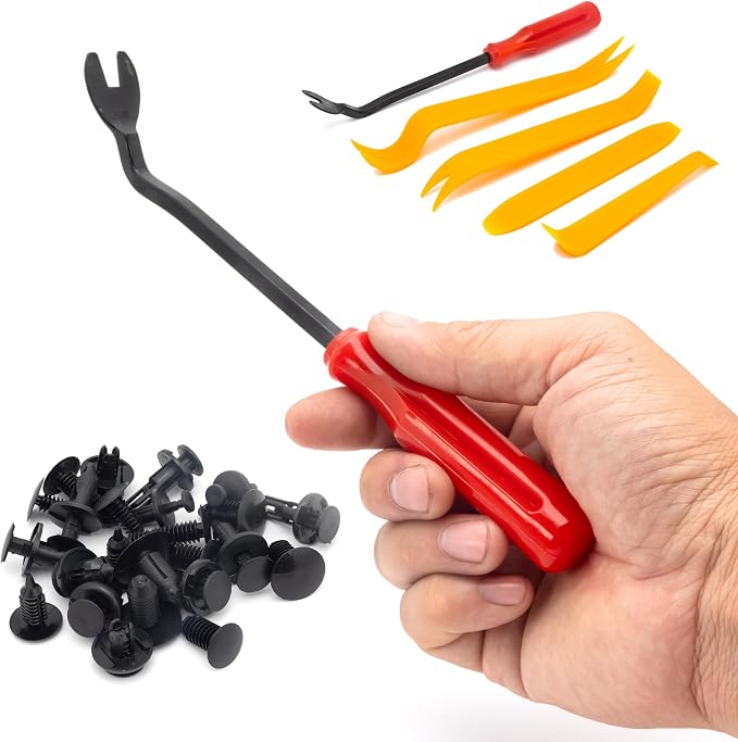 NEIKO 50550A Retainer Clips Assortment, 245pc Automotive Fasteners, Car Bumper Clip for Fender Liner, Door Panel Plastic Clips, Plastic Rivets, Trim Removal Pry Bar Tool, GM, Toyota, Ford, Honda