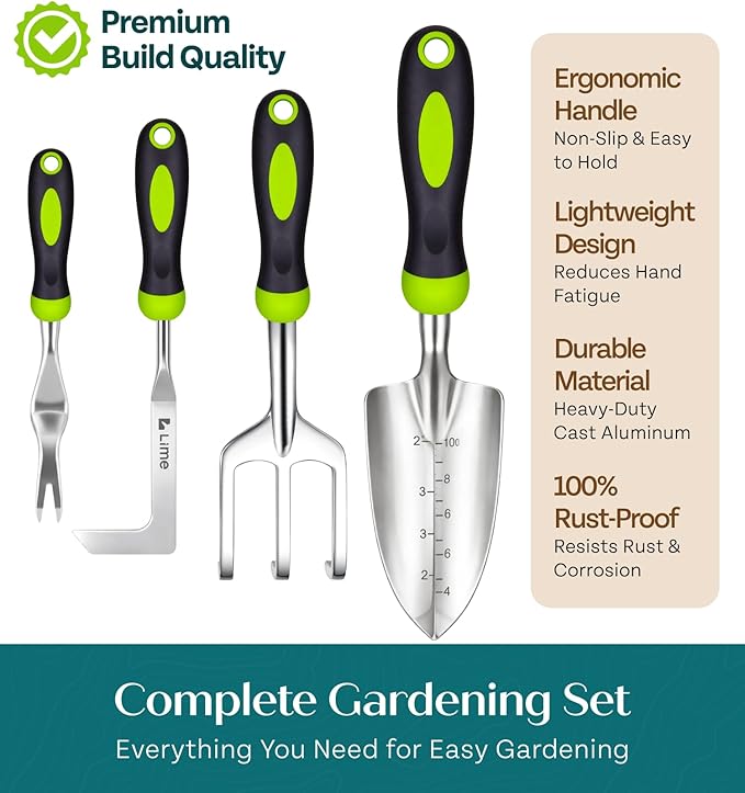 Heavy Duty Gardening Tools - Gardening Gifts for Women, Men, Mom, Dad - Durable, Ergonomic Garden Tools Set (Floral)