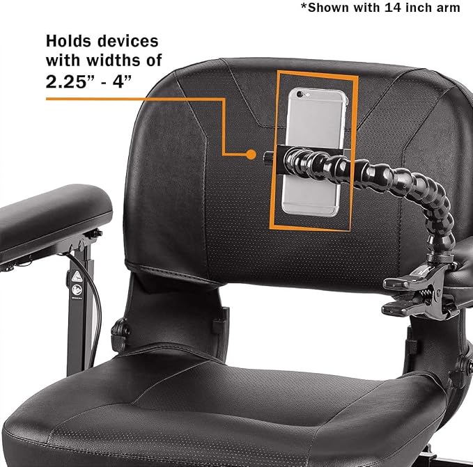 MOGO ModularHose Assistive Technology Phone Holder with Heavy-Duty Spring Clamp (Opens to 2"), 8 Inch Arm
