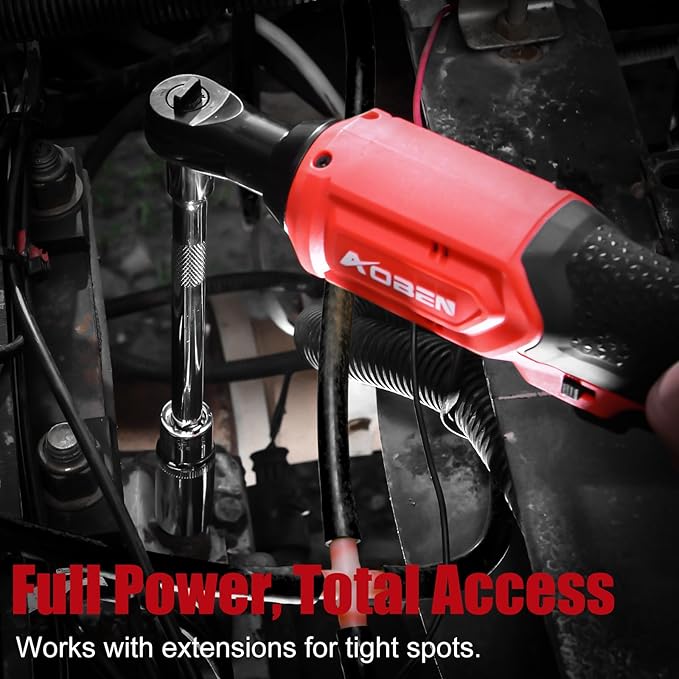 AOBEN 20V 3/8" Cordless Ratchet Wrench Kit, 60 Ft-lbs Brushless Electric Power Ratchet with Variable Speed, 2X2000mAh Lithium-Ion Battery, Charger, 8 Sockets, 1/4" Adaptors, 6" Extension Bar