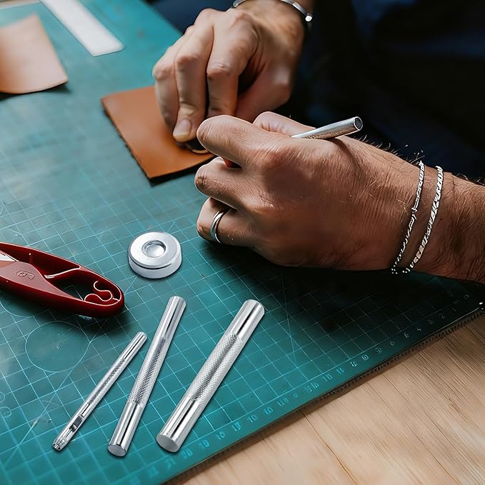 7pcs Rivets Setting Tool Kits, Metal Rivet Punch Tool for Install Leather Bag Belt Shoe Boot Hats Pet Collar Keychain Clothing