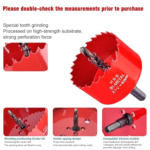 ALLWIN 2-3/8 inch 60mm Hole Saw Kit, Bi-Metal Hole Cutter for Wood, Plastic, Drywall & Thin Metal, with Pilot Drill Bit & Arbor