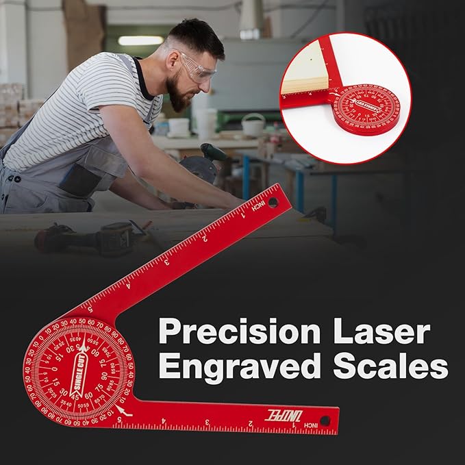 7.3" Aluminum Miter Saw Protractor, Rust-Proof Angle Finder with Precision Laser-Engraved Scales and 360° Rotation for Woodworking & Construction