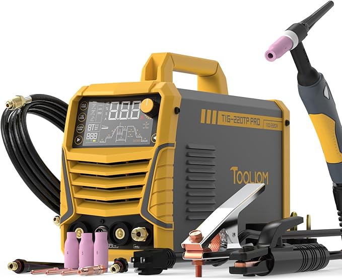 TOOLIOM 220A Cold TIG Welder with DC Pulse, 7 In 1 Cold Spot Lift TIG/Stick Welder with IGBT Inverter, 110&220V Welding Machine with Large Digital Display 2T/4T/4T Repeat Mode TIG Welding Equipment
