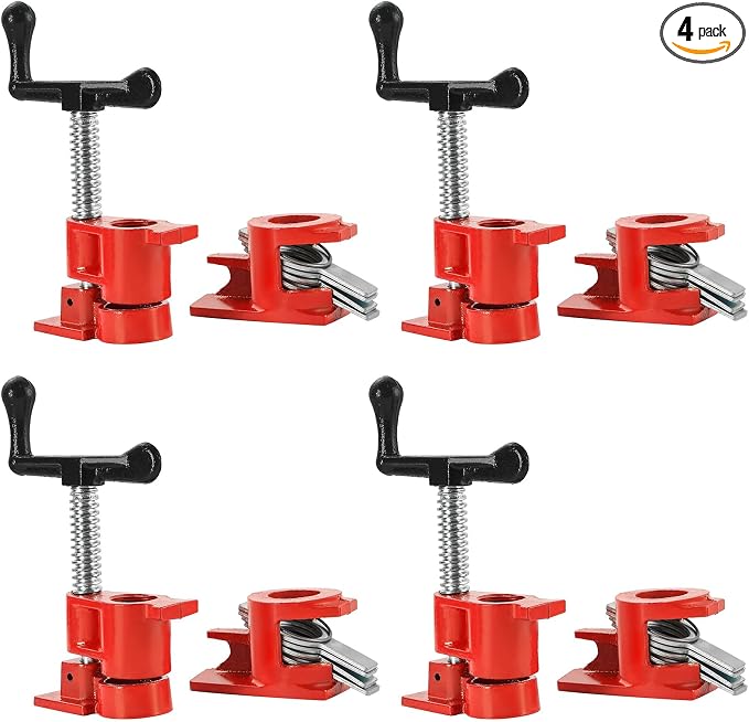 4 Pack 1/2 Inch Pipe Clamps, Wood Gluing Pipe Clamp Set, Heavy Duty Cast Iron Quick Release Pipe Clamps for Woodworking
