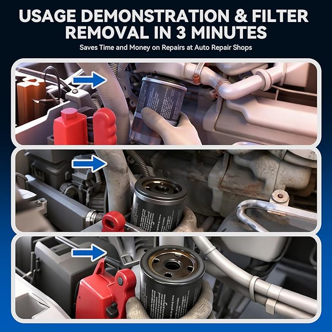 DISEN Oil Filter Wrench Set, 8PCS Oil Filter Swivel Wrench Set 2-3/4" to 5-1/4", 9" & 12" Adjustable Oil Filter Pliers,Universal 3-Jaw Removal Tool with 1/2" to 3/8" Adapter, Organized in Storage Case