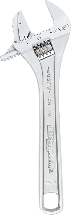 Channellock Adjustable Wrench 808PW - Reversible Jaw, Straight, Polished Finish - 8 In