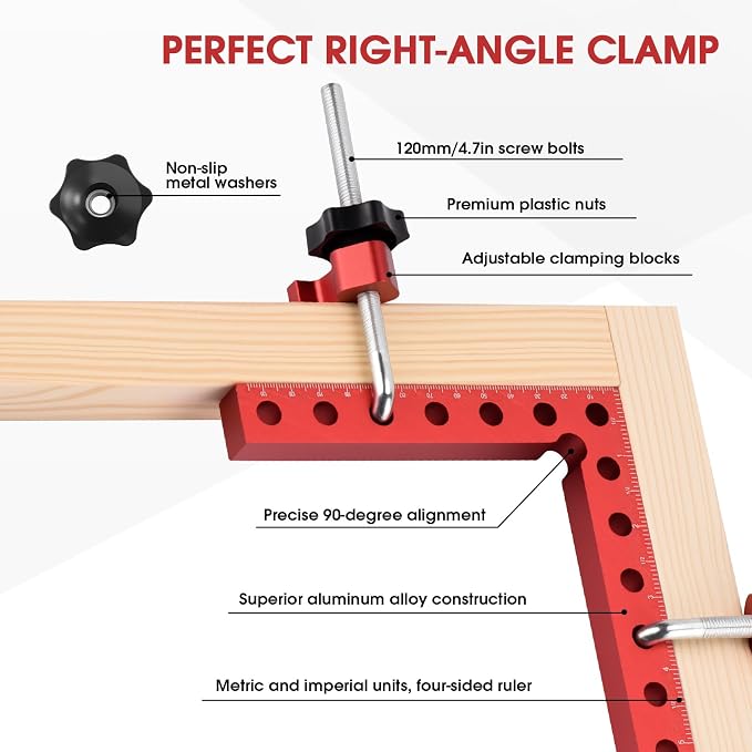 Corner Clamp for Woodworking 90 Degree Positioning Squares, 4 Pack Aluminum Alloy Corner Clamping Squares with Adjustable Clamps Right Angle Tool for Cabinet,Drawer & Picture Frame Assembly