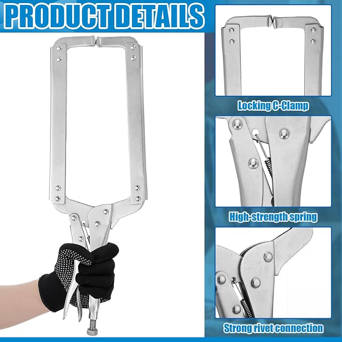 Yexiya 4 Pcs 18 Inch Locking C Clamp Original Lock Regular Tips Plain Adjustable Alloy Steel Locking C Clamp for Woodworking Carpentry Welding Electrical Equipment, Silver