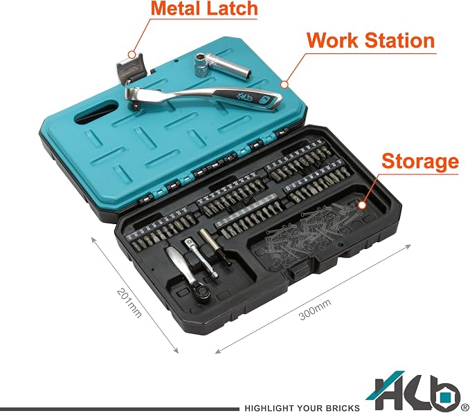 HB 74-Piece Socket Set AKX007-U, 120-Tooth Ratchet 3/8" Drive, 72-Tooth Stubby Mini Ratchet, SAE Standard & Deep Sockets, Impact Adapter, CR-V Steel, Storage Case, Made in Taiwan