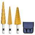 3PCS Titanium Step Drill Bit - 4241 HSS Step Bit with Two Straight Flutes, 28 Sizes for Metal, Aluminum, Wood & Plastic, Unibit for Electricians & DIY with Portable Bag