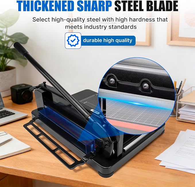 Heavy Duty Paper Cutter for A4 Paper,12'' 400 Sheets Capacity Guillotine Paper Cutter,Solid Steel Construction Stack Paper Trimmer for Office,Commercial Use,Double Safety Protection,Black (A4 12 Inch)