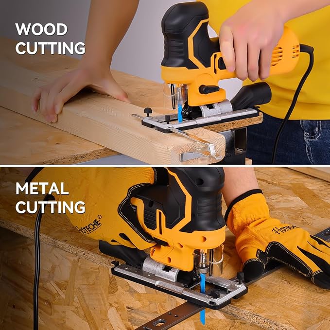 Hoteche 6.5-Amp Jig Saw Corded 6 Vriable Speed Jigsaw with LED Light and 2Pcs of Blades