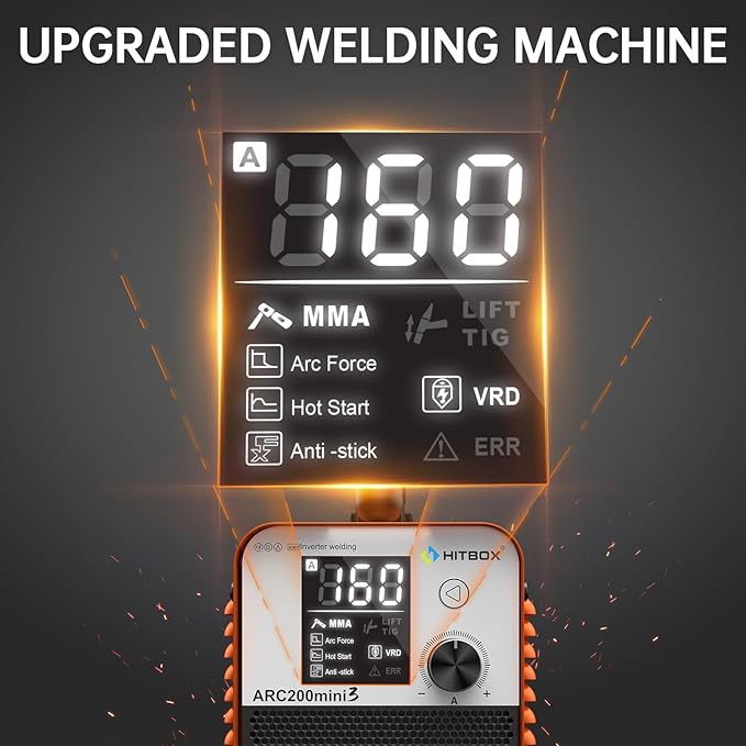 HITBOX Stick Welder 110V Digital Display 200A Duty Cycle 60% ARC Lift TIG Welding Machine LCD Display IGBT Inverter Portable MMA Welder with Hot Start, Arc Force, VRD and Anti Stick