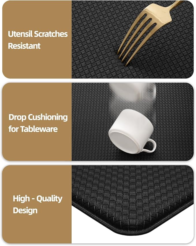 Color&Geometry Anti Fatigue Cushion Padded Kitchen Mat for Floor - 17x29+17x59, Easy Clean, Waterproof & Oil Proof, Anti Slip, Foam Rubber Runner Rug for Front Sink Comfort Standing, Black Set of 2