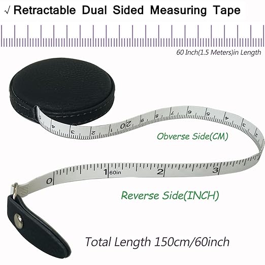 Tape Measure for Body Measuring Medical Body Cloth Tailor Craft Dieting Measuring Tape, 60 Inch/1.5 M Dual Sided Measuring Tape for Body Fabric Sewing（2 Pieces，Black）