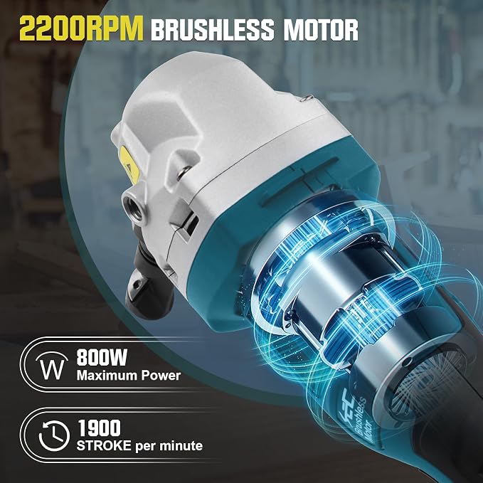 Cordless Metal Nibbler for Makita 18V Battery, 800W Sheet Steel Cutter with 2200RPM Brushless Motor, 360 Degree Rotating Blades for Cutting Stainless Steel, Aluminium, Plastic (Battery not Included)