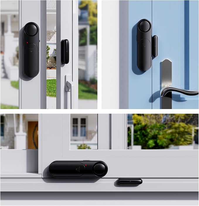 Window and Door Alarm When Opened for Kids Safety/Home Security, 2 Pack Sliding Door Sensor Alarms with Remote for Dementia,Burglar Alert for Business/Garage/Apartment Entry,Back/Front/Pool, Black