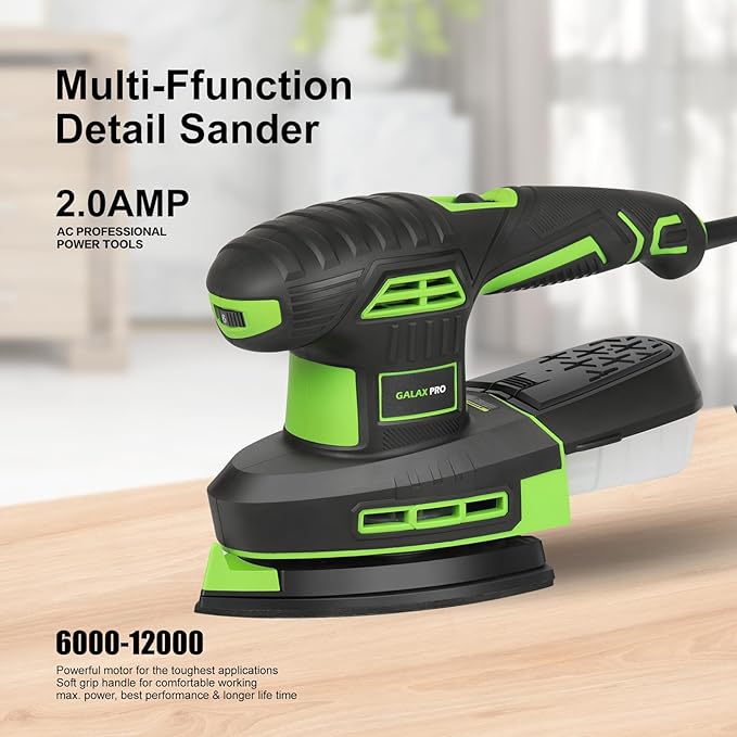 GALAX PRO 250W 2-in-1 Sheet Sanders/Detail Sanders, 6000-12000 RPM 6 Variable Speed Multi-Function Sander with Dust Box, Electric Sander for Sanding Metal and Polishing Wood, Includes 12 Sandpaper
