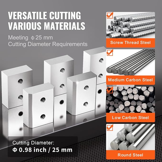 VEVOR Electric Rebar Cutter Replacement Blades 6 PCS 25mm(1 Inch) - HRC58-60 Hard Jaw Blades with 12 Hex Screws & Spring Washers, Fit RC-25