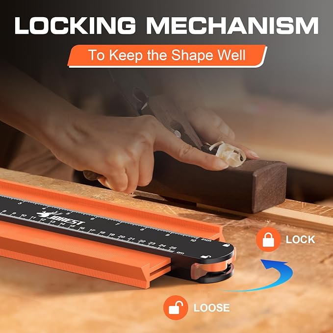 JOREST Contour Gauge with Lock (10 Inch), Gift Ideas for Men Dad Carpenter Handyman, Profile Tool with Measuring Scale for Tile Flooring, Carpet laying, Woodworking, Measuring Angle/Shape/Outline/Edge